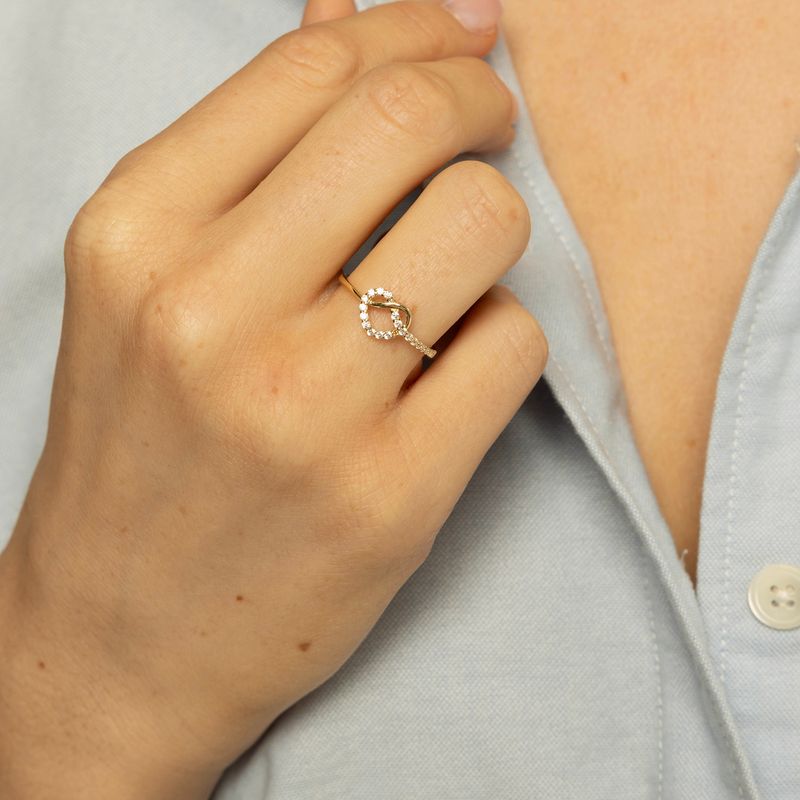 Ring gult gull zirkonia hjerte 58206