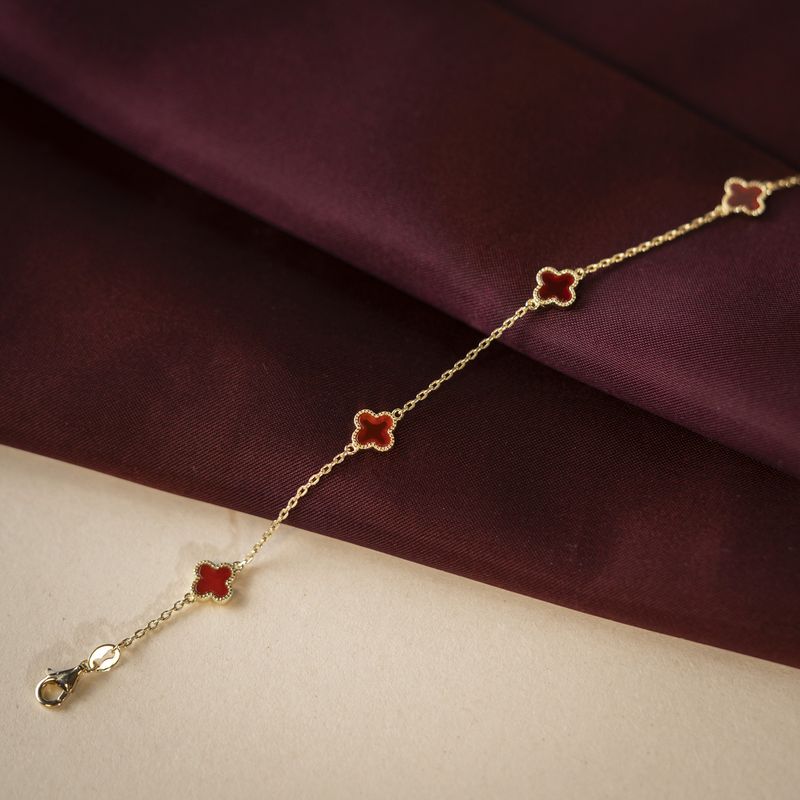 Kløver armbånd sølv dyp rød 992440