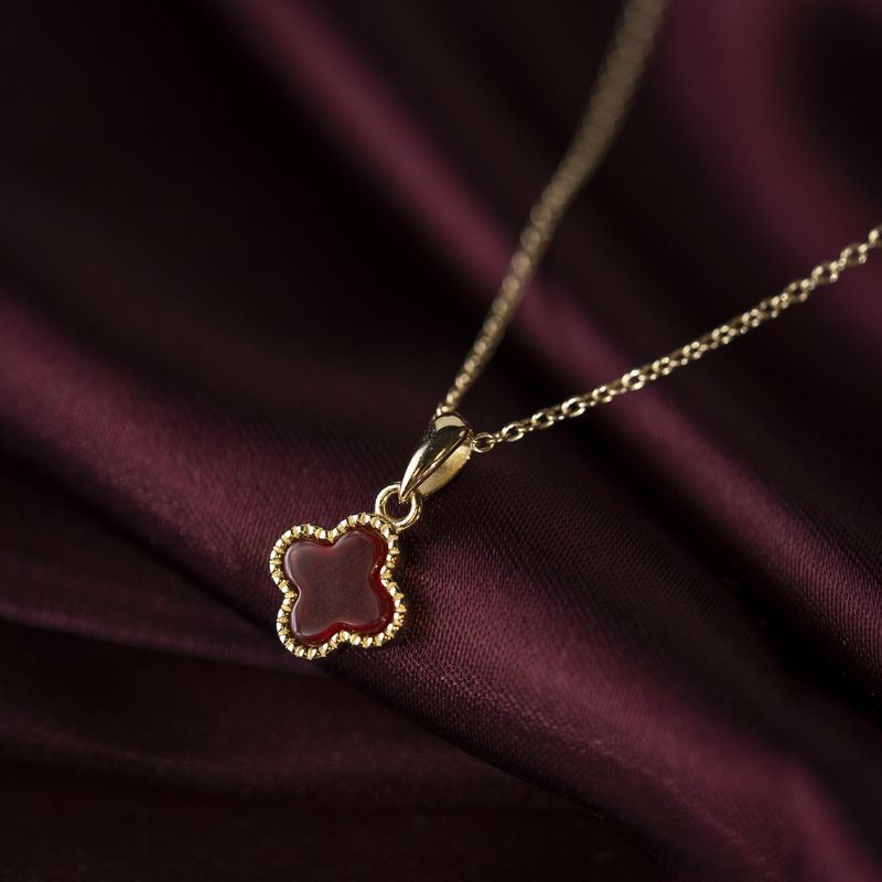 Kløver smykke sølv dyp rød 992436