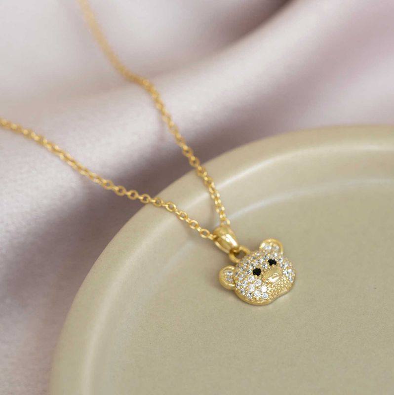 Smykke i sølv med zirkonia bamsehode 25351