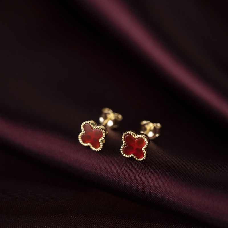 Kløver øredobber sølv dyp rød 992438