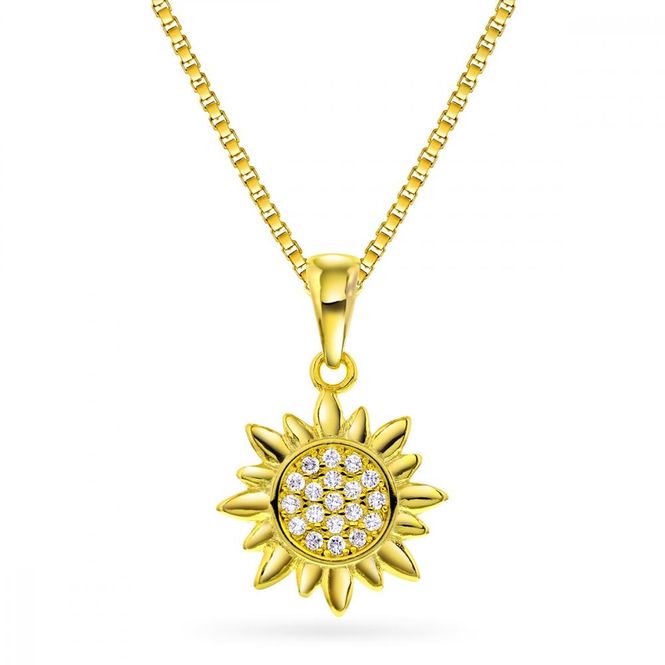 Hovedbilde Forgylt sølvanheng solros med zirkonia 67851