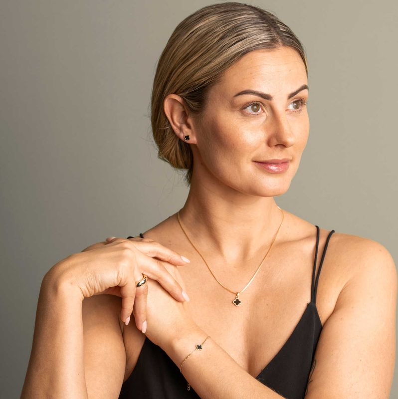 Kløver øredobber i forgylt sølv sort 991783