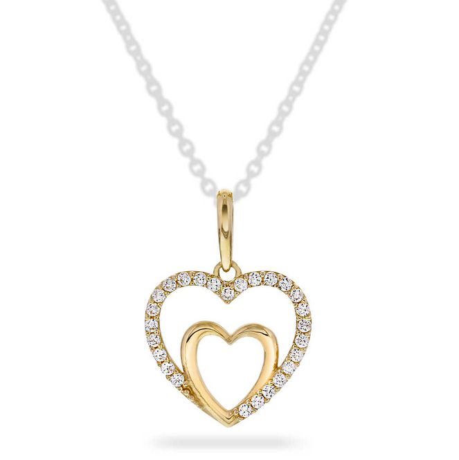 Hovedbilde Anheng i gull med zirkonia hjerte 56940