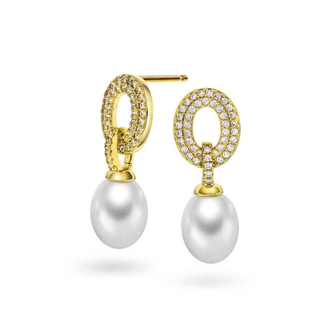 Hovedbilde Øredobber i forgylt sølv med perle og zirkonia 991930