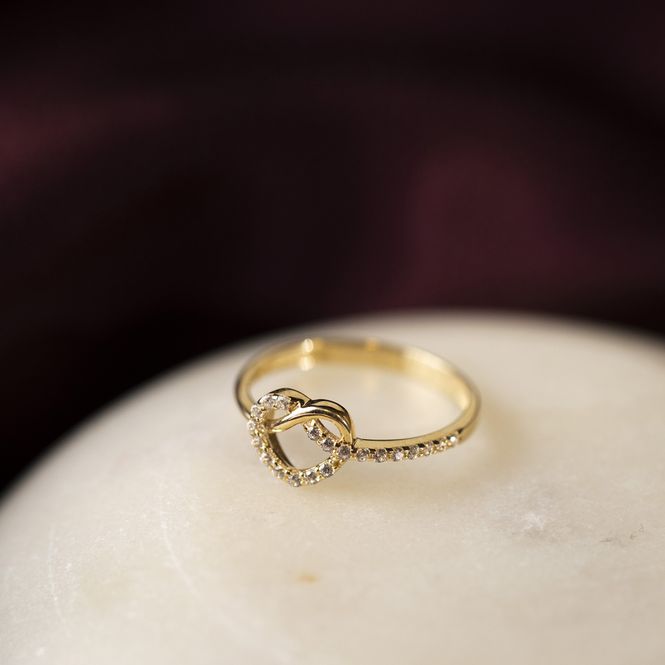 Hovedbilde Ring gult gull zirkonia hjerte 58206
