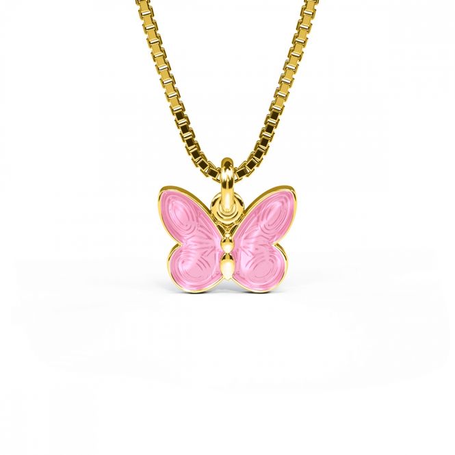 Hovedbilde Halskjede i forgylt sølv - Rosa sommerfugl 32701-1