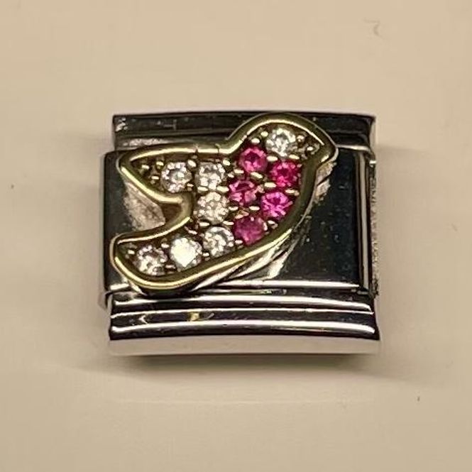 Hovedbilde Ledd til Leddarmbånd - Sølvfarget med fugl rosa blanke stener