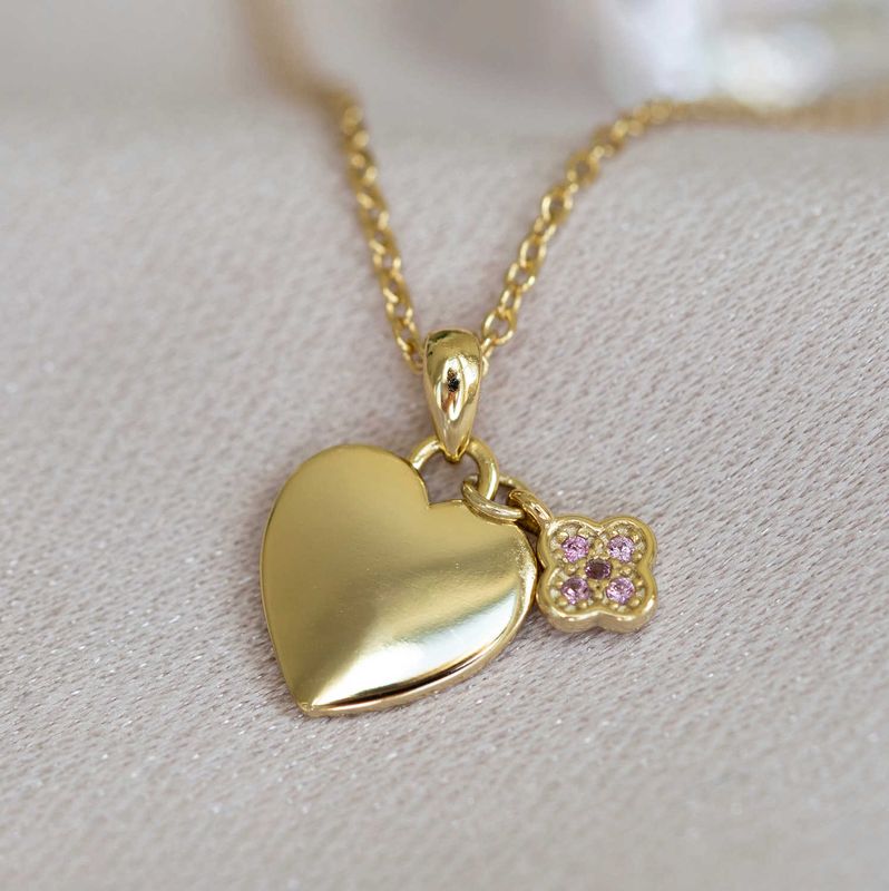 Smykke i forgylt sølv med zirkonia hjerte 25333