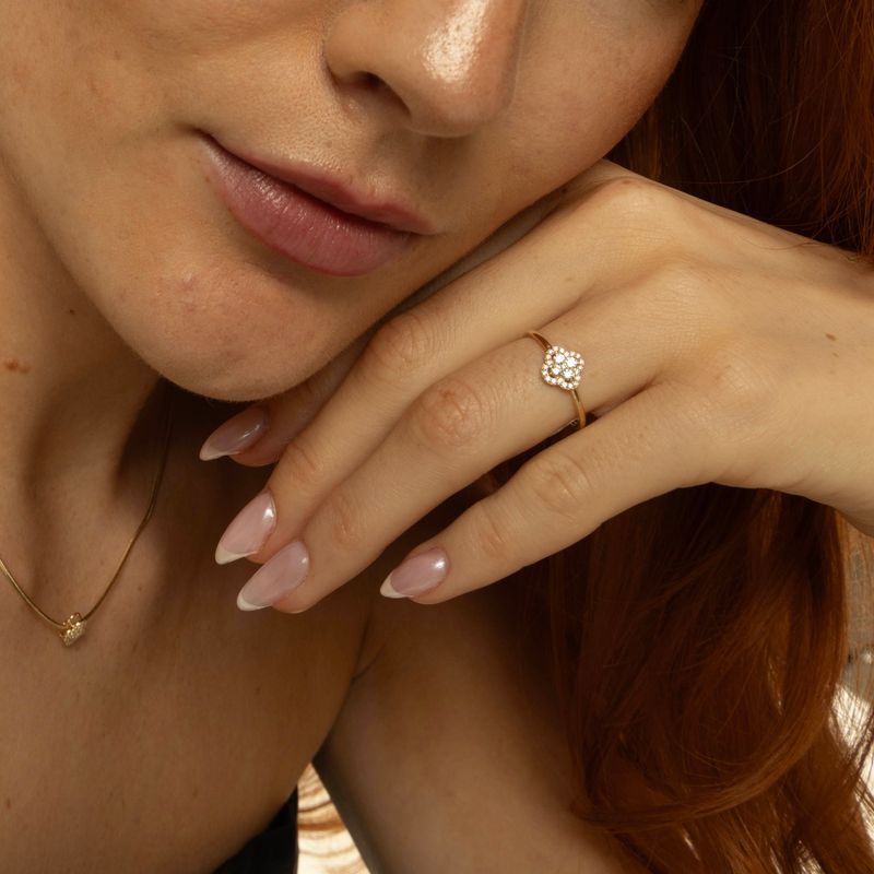Ring kløver gult gull zirkonia 59953