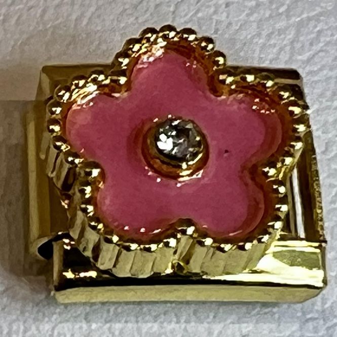 Hovedbilde Ledd til Leddarmbånd - Gullfarget med rosa blomst