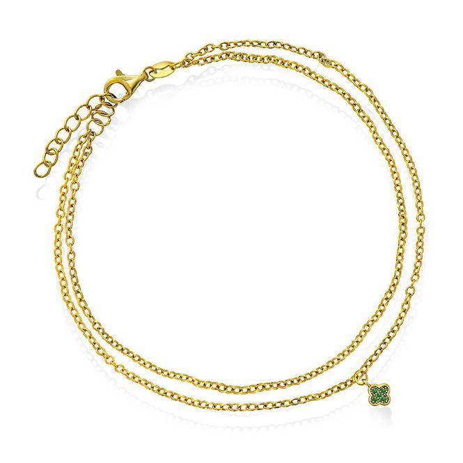 Hovedbilde Ankelkjede i sølv med grønn zirkonia kløver 44545.25