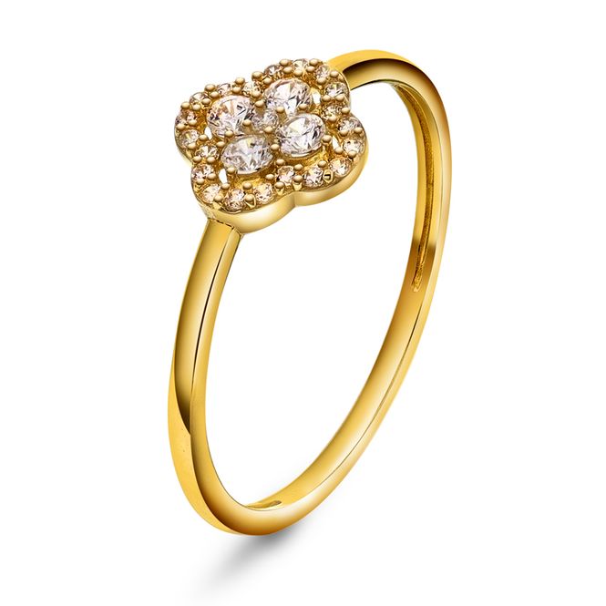 Hovedbilde Ring kløver gult gull zirkonia 59953