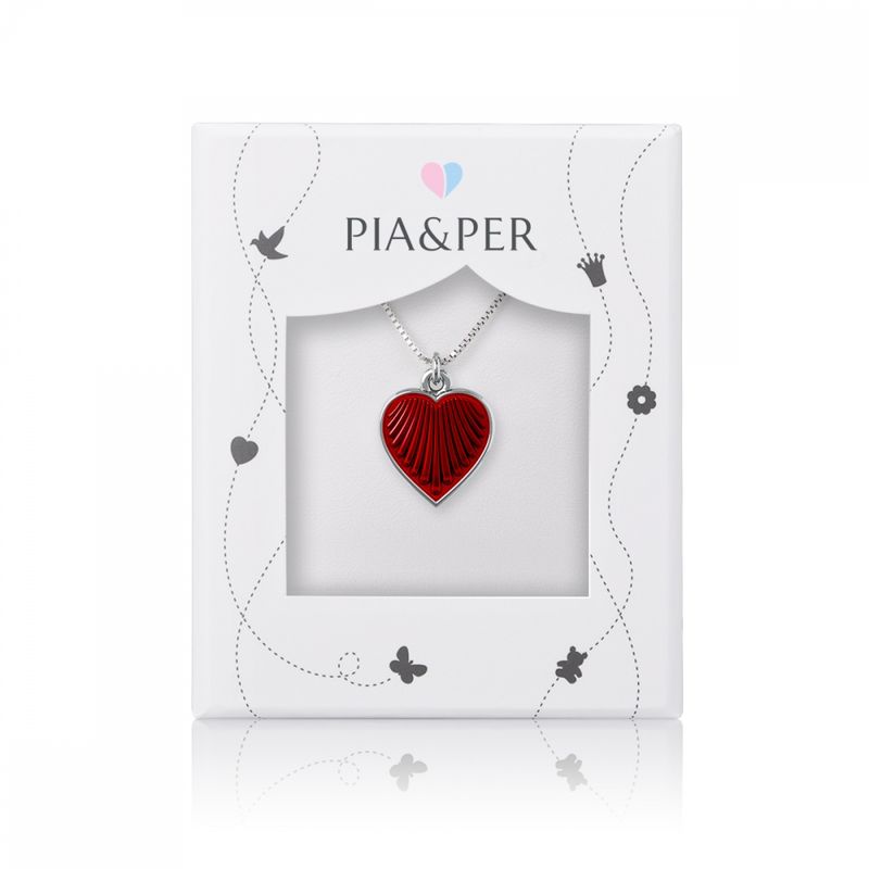 Halskjede i sølv - Rødt hjerte 119711