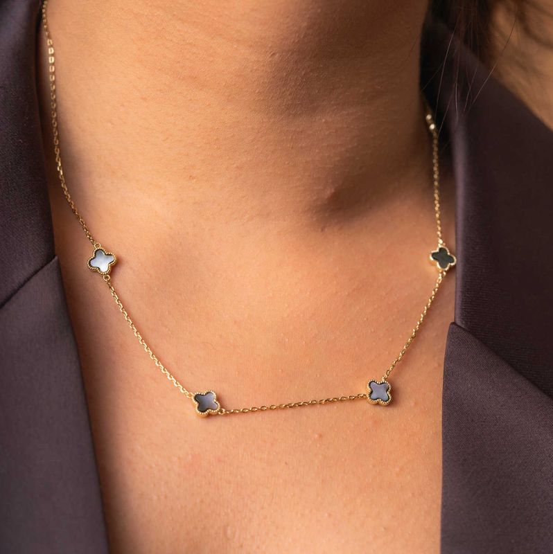 Kløver smykke i sølv grå perlemor 992034